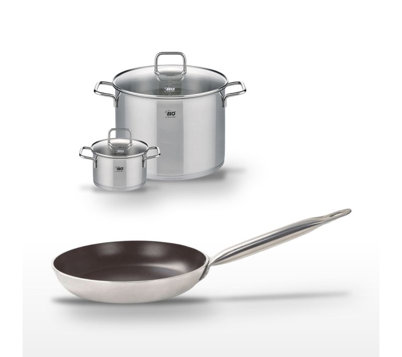 Lot Poêle 24 Cm Avec Revêtement Céramique Sans Pfas et 2 Faitouts 16/26 Cm Elo Bistro Line Citrin