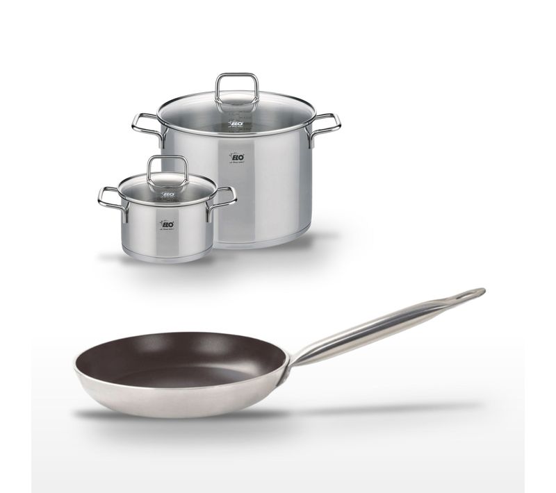 Lot Poêle 24cm Avec Revêtement Céramique Sans Pfas et Faitouts 20/26cm Elo Bistro Line Citrin