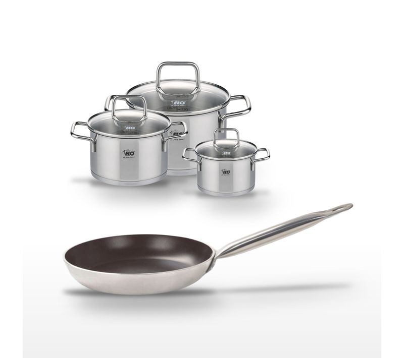 Lot Poêle 24 Cm Avec Revêtement Céramique Sans Pfas et 3 Faitouts 12/16/20 Cm Elo Bistro Line Citrin