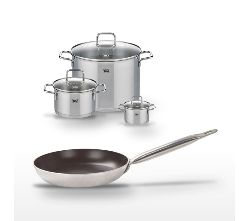 Lot Poêle 24 Cm Avec Revêtement Céramique Sans Pfas et 3 Faitouts 12/20/26 Cm Elo Bistro Line Citrin