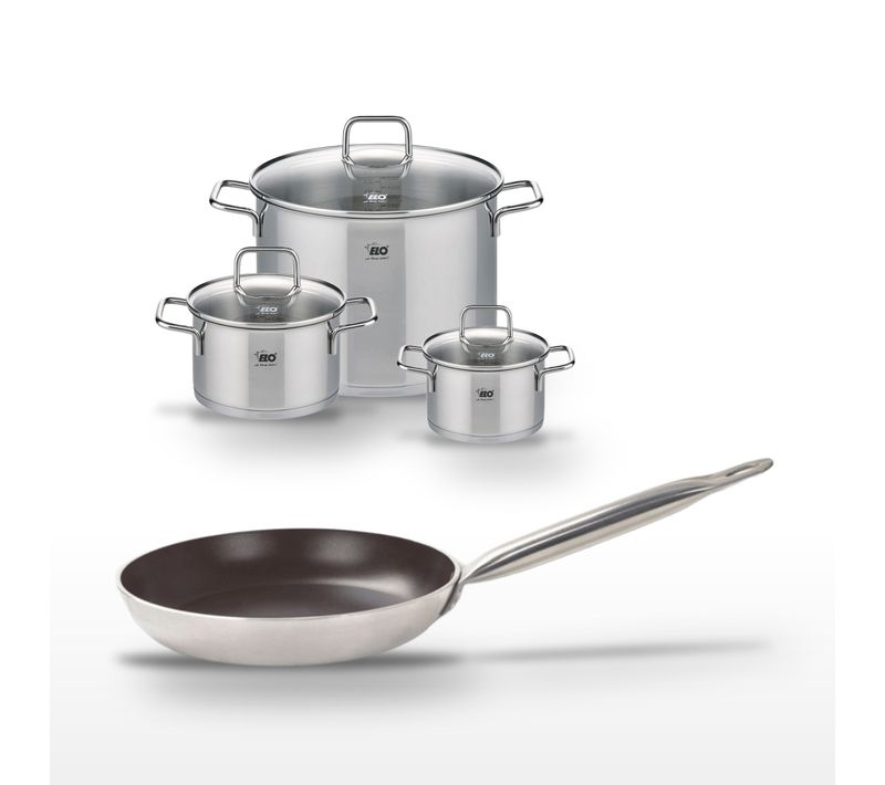 Lot Poêle 24 Cm Avec Revêtement Céramique Sans Pfas et 3 Faitouts 16/20/26 Cm Elo Bistro Line Citrin