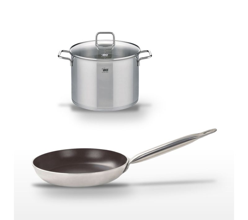 Lot Poêle 28 Cm Avec Revêtement Céramique Sans Pfas et Faitout 26 Cm Elo Bistro Line Citrin