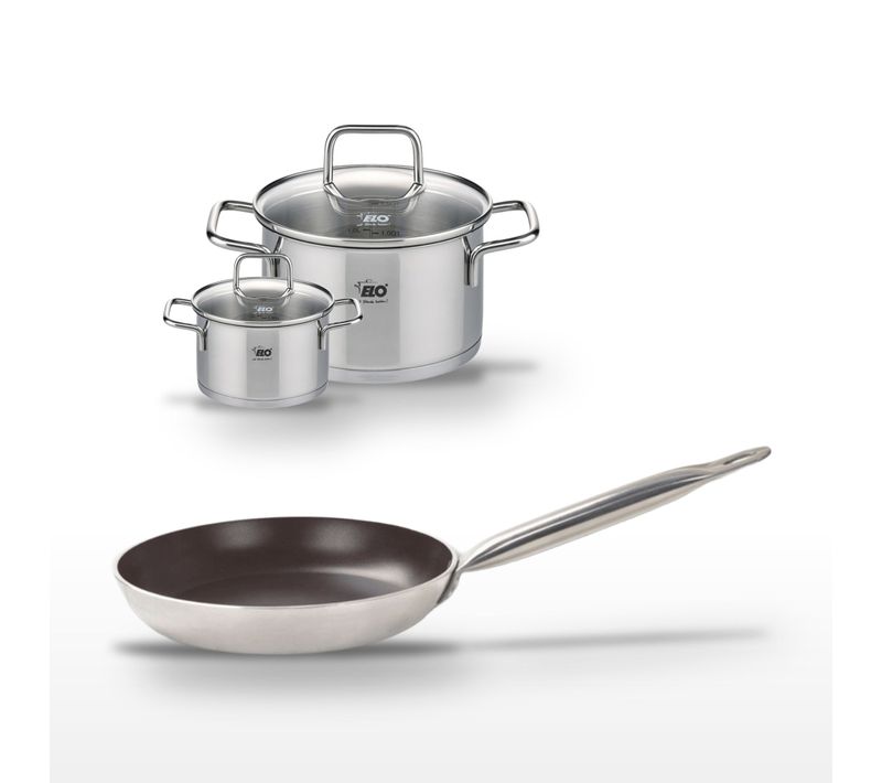 Lot Poêle 28cm Avec Revêtement Céramique Sans Pfas et Faitouts 12/20cm Elo Bistro Line Citrin