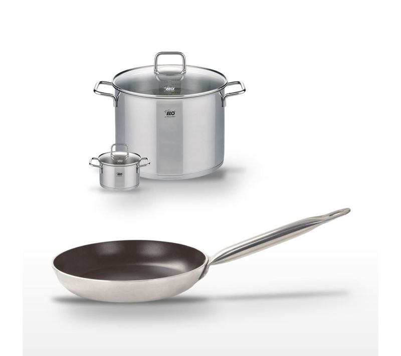 Lot Poêle 28 Cm Avec Revêtement Céramique Sans Pfas et 2 Faitouts 12/26 Cm Elo Bistro Line Citrin