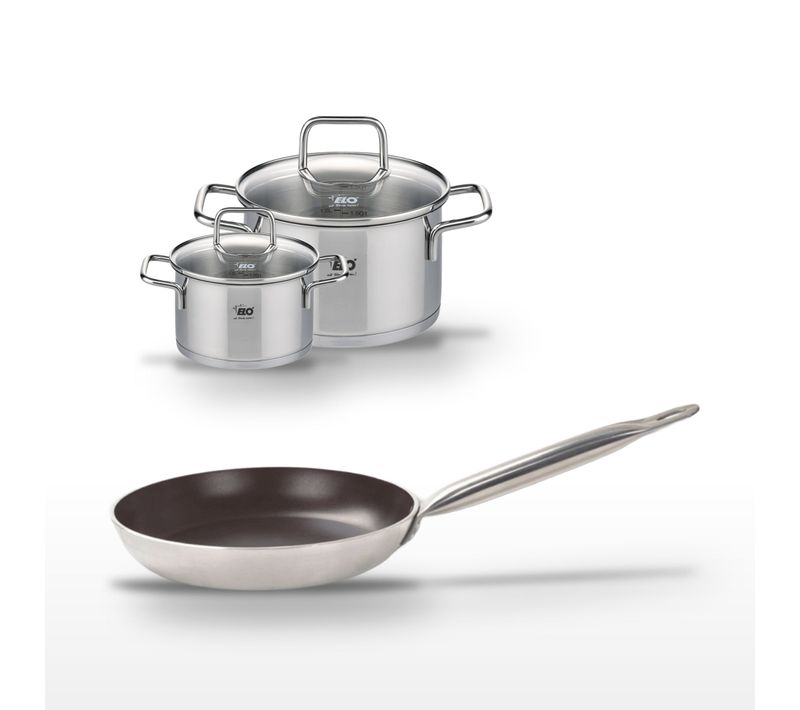 Lot Poêle 28cm Avec Revêtement Céramique Sans Pfas et 2 Faitouts 14/20cm Elo Bistro Line Citrin