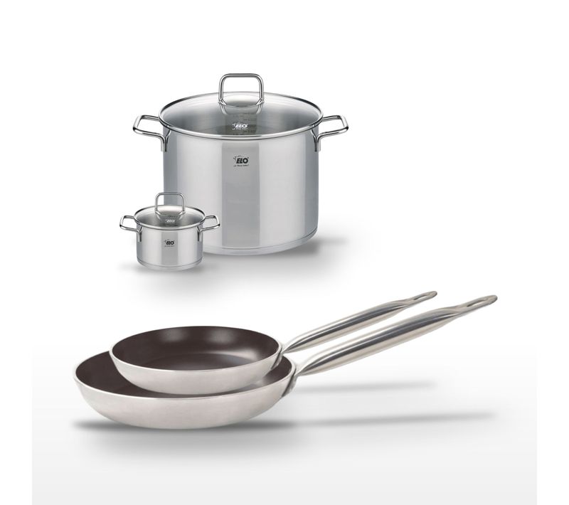 Lot Poêles 24/28cm Avec Revêtement Céramique Sans Pfas et Faitouts 14/26cm Elo Bistro Line Citrin