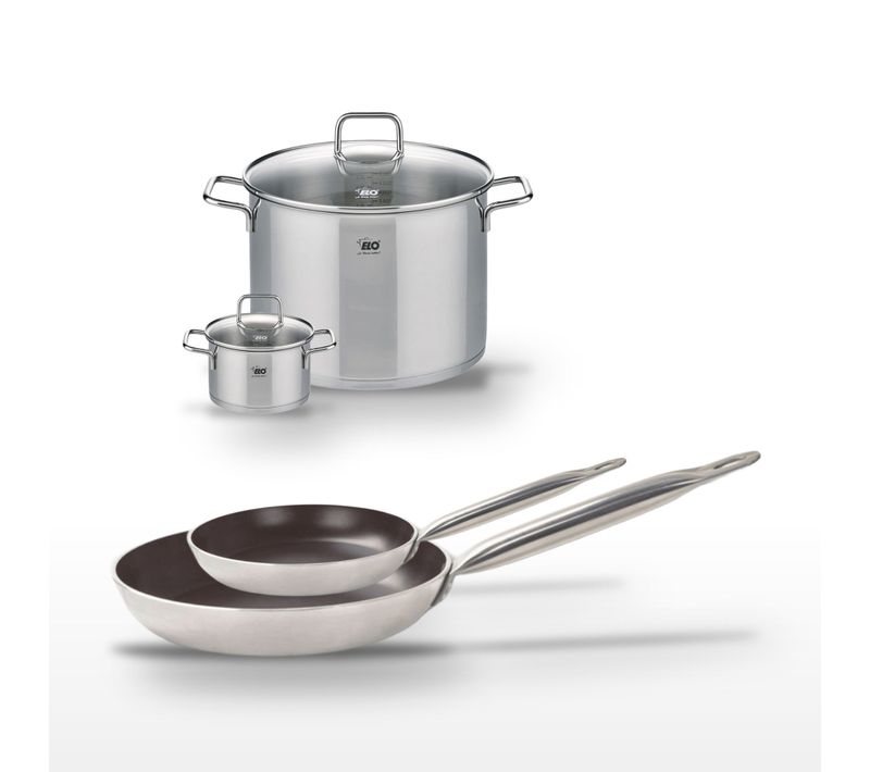 Lot De 2 Poêles 24/32cm Avec Revêtement Céramique Sans Pfas Et 2 Faitouts 14/26cm Elo Bistro Line C…