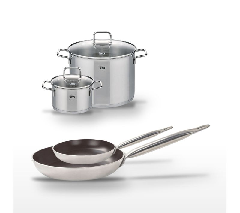 Lot Poêles 24/32 Cm Avec Revêtement Céramique Sans Pfas et Faitouts 20/26 Cm Elo Bistro Line Citrin