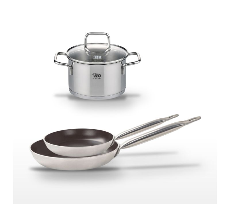 Lot De 2 Poêles 28/32 Cm Céramique Sans Pfas Elo Bistro Line Et Faitout En Inox 12 Cm Elo