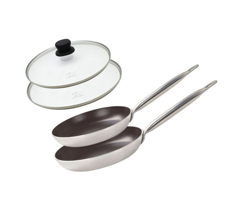Set De 2 Poêles 28 Et 32 Cm Céramique Sans Pfas Et 2 Couvercles Bistro Line Elo