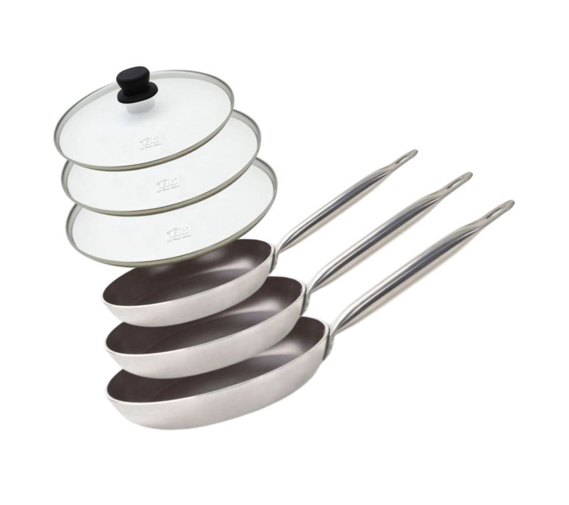 Set De 3 Poêles 24, 28 Et 32 Cm Céramique Sans Pfas Et 3 Couvercles Bistro Line