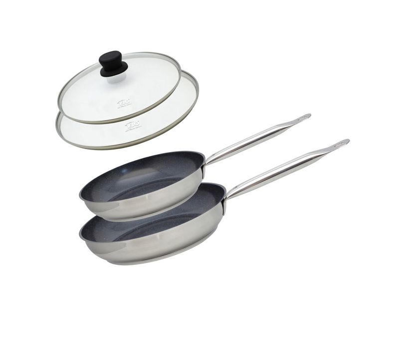 Set De 2 Poêles 24 Et 28 Cm Céramique Sans Pfas Et 2 Couvercles En Verre