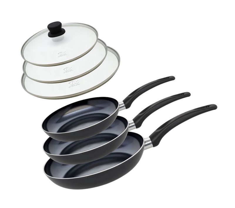 Set De 3 Poêles 20, 24 Et 28 Cm Céramique Sans Pfas Et 3 Couvercles Prima Cucina