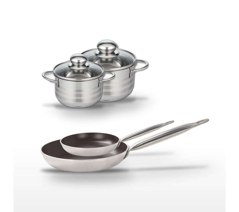 Lot 2 Poêles 24/32 Cm et 2 Faitouts 14/16 Cm Elo Bistro Line