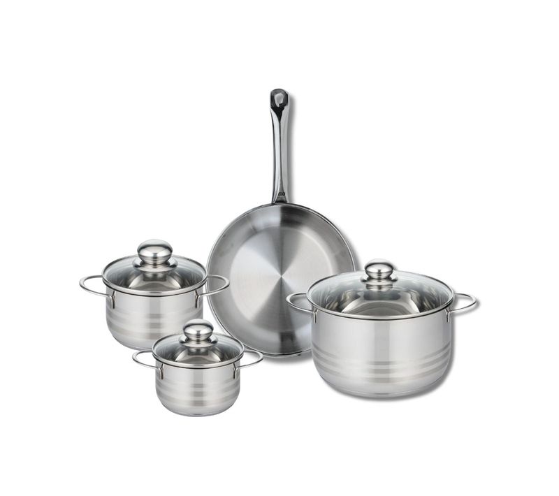 Ensemble De 1 Poêle De Cuisson 28 Cm Et 3 Faitouts 14, 16 Et 24 Cm Profi Brillant