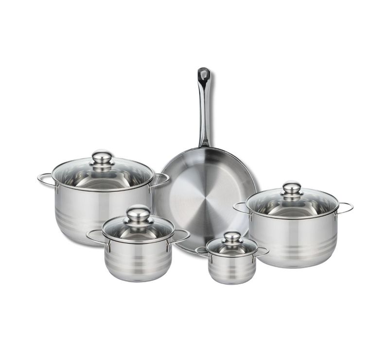 Ensemble De 1 Poêle De Cuisson 28 Cm Et 4 Faitouts 12, 16, 20 Et 24 Cm Profi Brillant