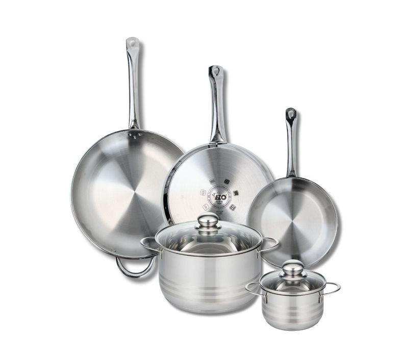 Ensemble De 3 Poêles De Cuisson 24, 28 Et 32 Cm Et 2 Faitouts 14 Et 24 Cm Profi Brillant