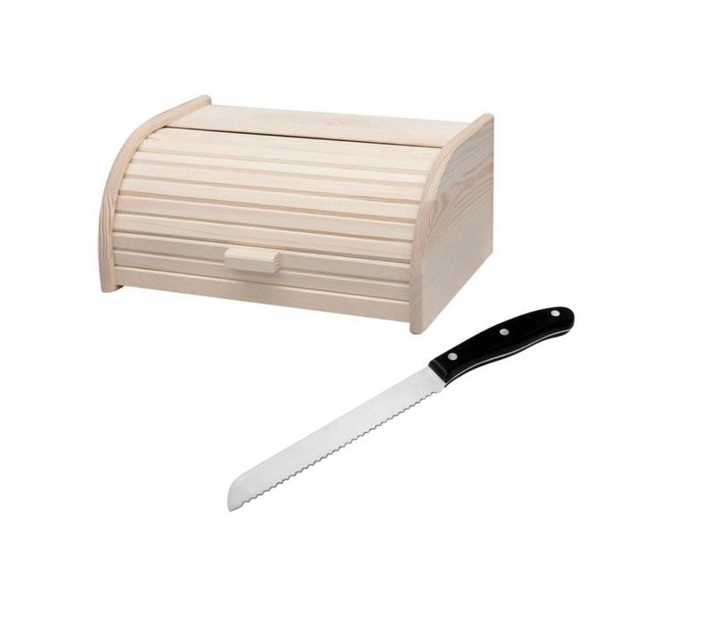 Set De 2 Ustensiles Pour Le Pain Avec Huche à Pain En Bois Et Couteau à Pain