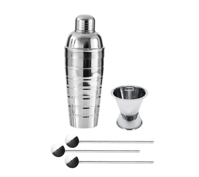 Trio Cocktails Shaker, Doseur à Alcool Et 3 Cuillères à Cocktail Inox