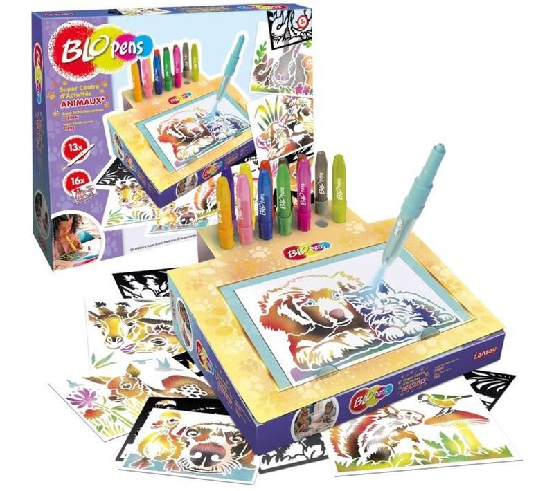 Blopens Animaux - Coffret Créatif 16 Pochoirs Réutilisables, Pupitre Pliable