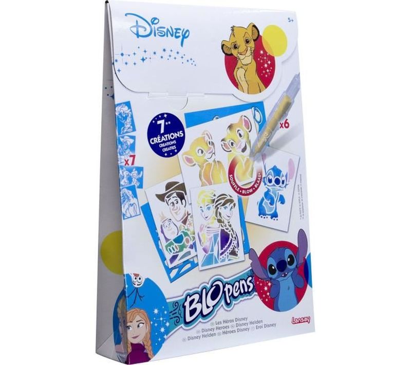 Set Blopens Disney - 6 Feutres Souffleurs, 7 Pochoirs Réutilisables