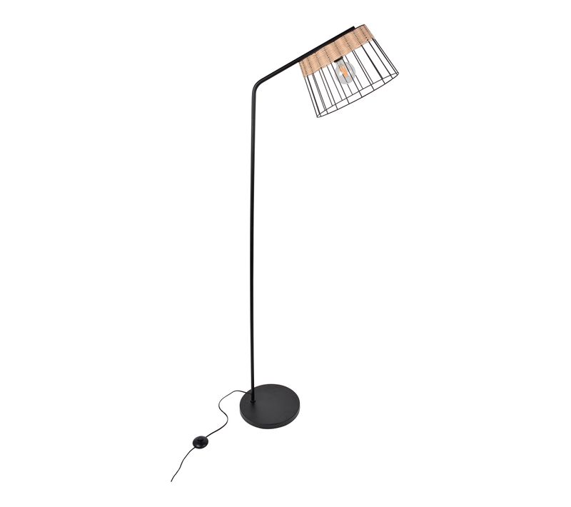 Lampadaire métal/rotin H171 cm INDAH noir mat