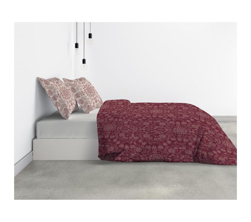 Parure De Lit Bio Vishka Bordeaux Avec Housse De Couette Et Taie(s) D'oreiller Imprimé 240 X 220 Cm