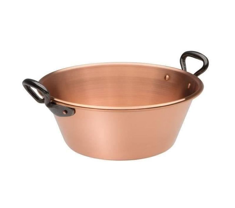 Bassine à Confiture 26 Cm Cuivre 1,7 Mm Anses Fonte Rivetées
