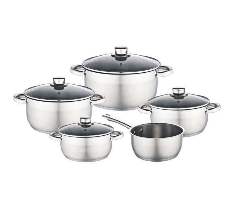 Batterie De Cuisine Inox 9 Pièces Avec Couvercles Verre, Induction