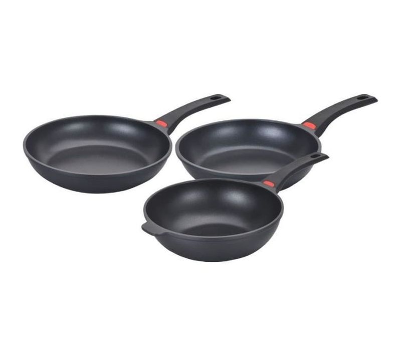 Set De 3 Poeles - Tous Feux Dont Induction - Fonte D'aluminium - Anti-adhésif - 3 Pieces - Noir