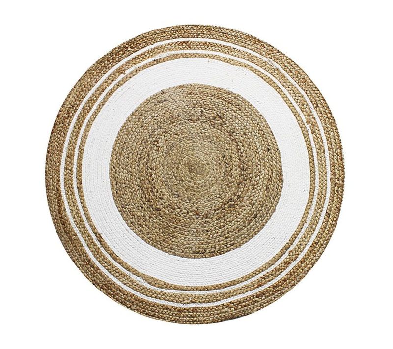 Tapis Salon Rond En Jute Et Coton Cercle Blanc Diam.90