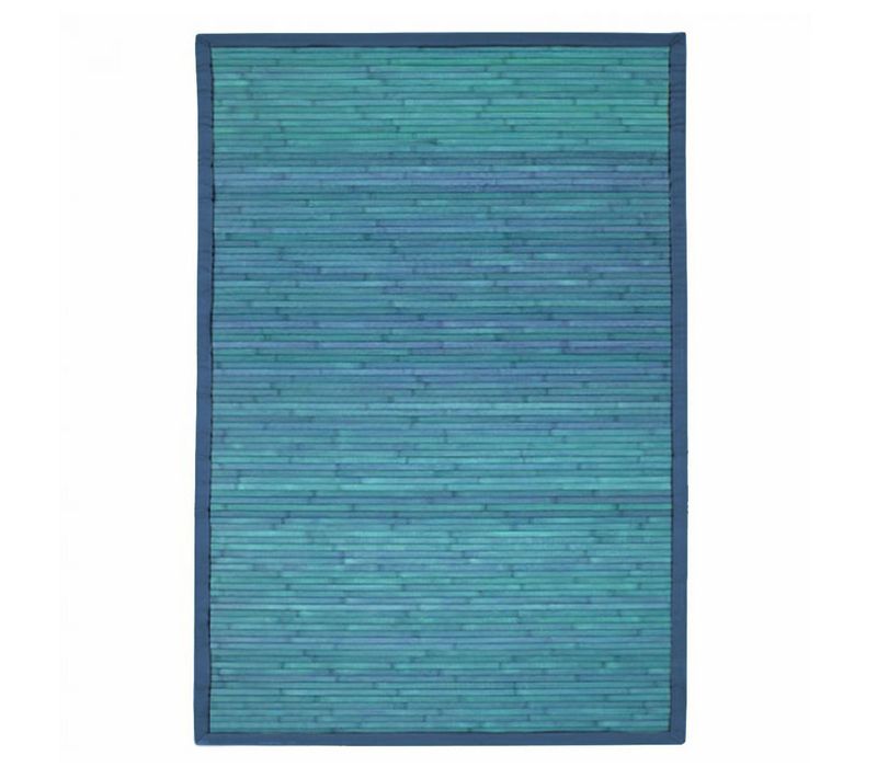 Tapis Salon En Bambou Larges Lattes Et Ganse Bleu 120x180