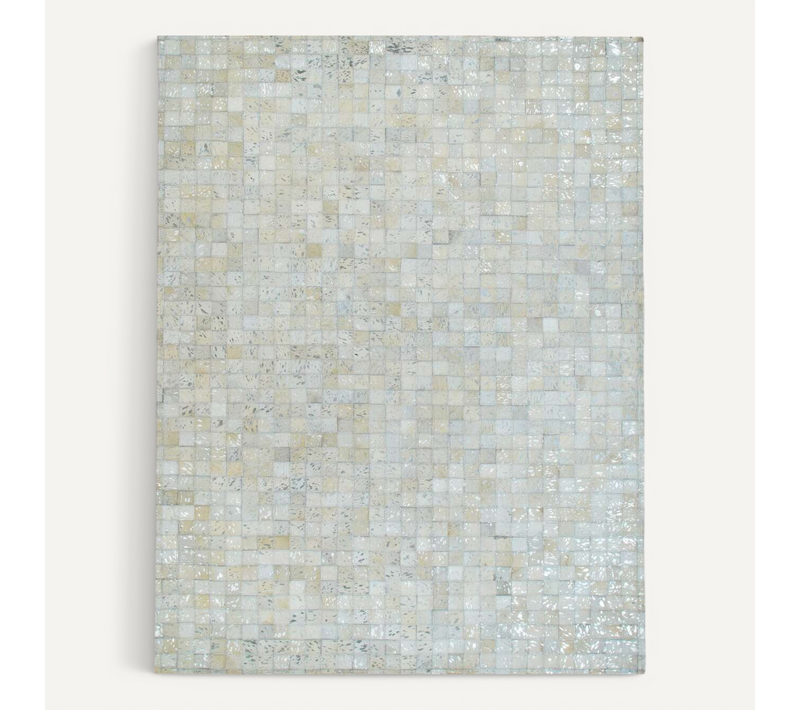 Tapis En Cuir Véritable Blanc Et Argenté 120x170