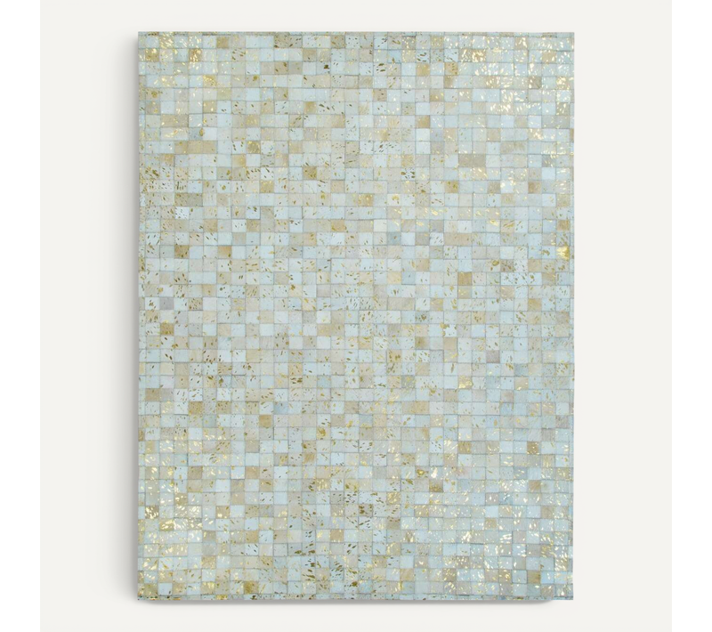 Tapis En Cuir Véritable Blanc Et Doré 120x170