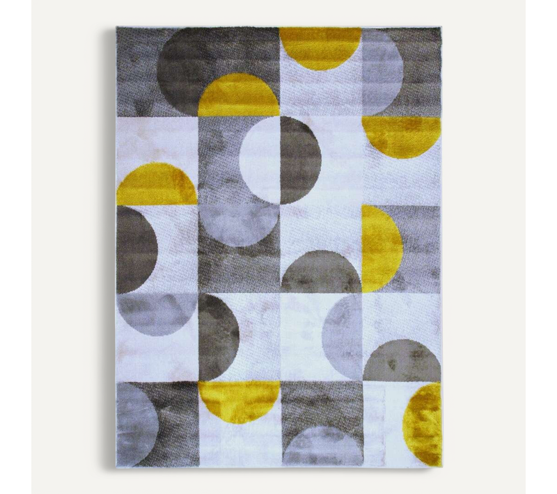 Tapis Motifs Arcs De Cercle Et Carrés Gris, Jaune Et Crème 133x170