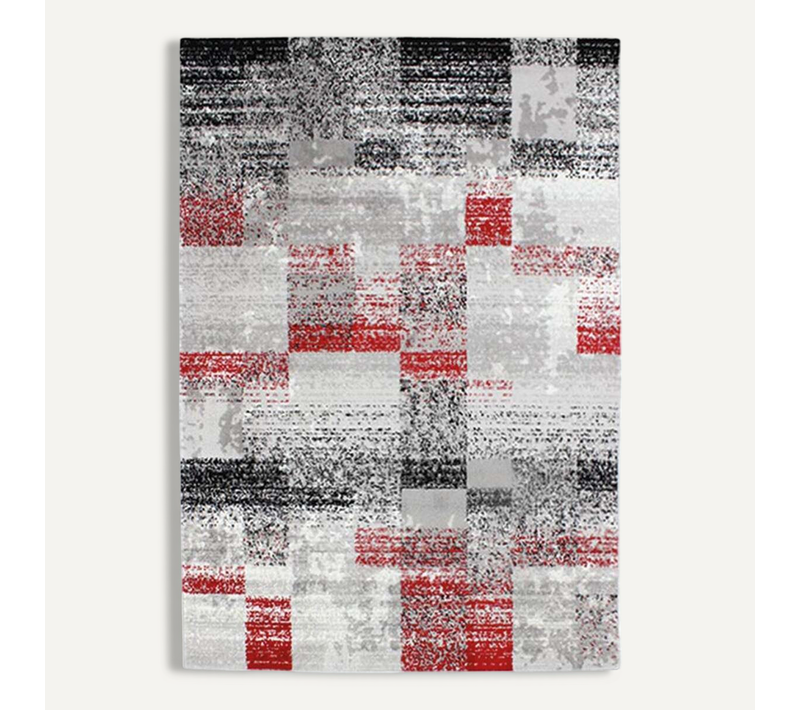 Tapis Vintage Effet Cube Gris Rouge 133x190