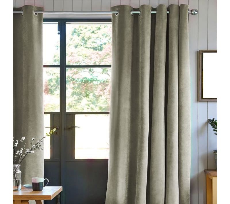 Rideau À oeillets Velours 100% Polyester 140x250 Cm Taupe