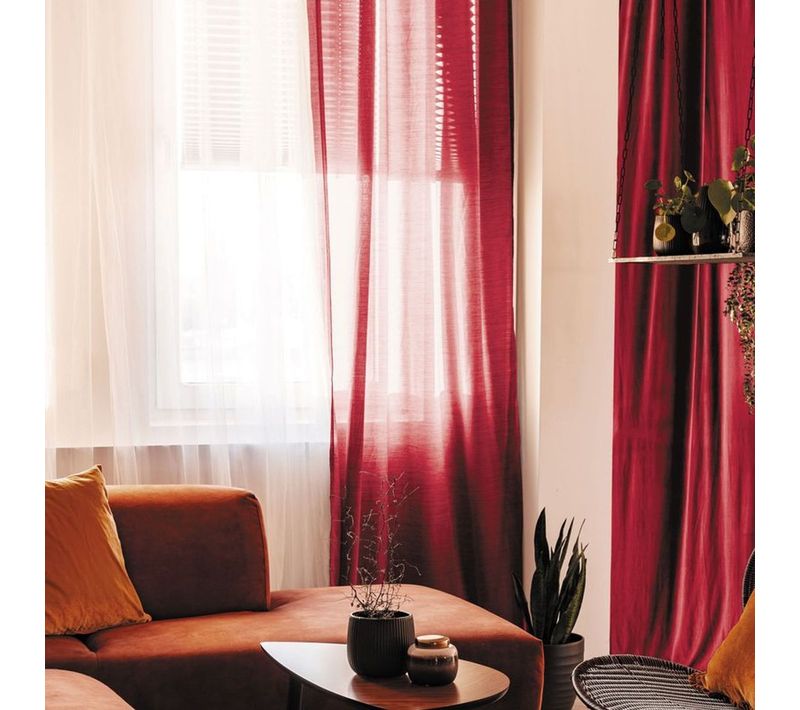 Voilage À Oeillets 100% Coton Rouge 105x250 - Cotonnade