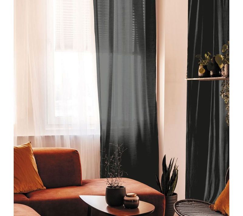 Voilage À Oeillets 100% Coton Noir 105x250 - Cotonnade