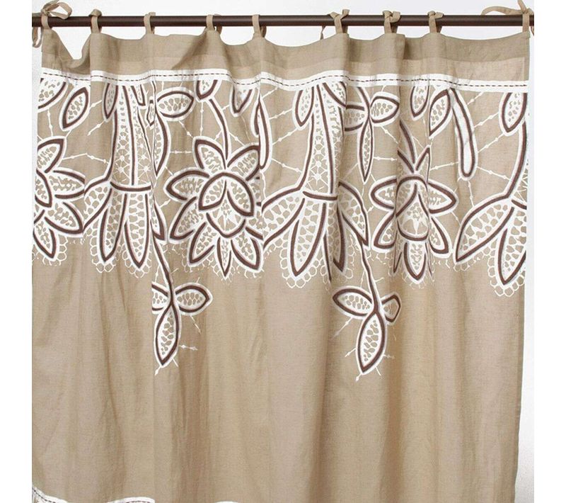 Rideau En Coton Couleur Lin Et Blanc À Motifs Floraux 140x250 - Ange