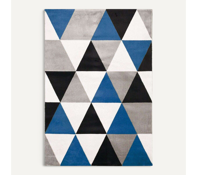 Tapis Toucher Laineux Motif Triangles Bleu 150x220