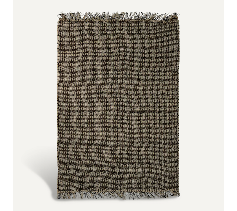 Tapis Jute Et Coton Artisanal Noir Et Beige 160x230 - Style Bohème