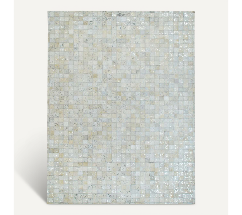 Tapis En Cuir Véritable Blanc Et Argenté 160x230