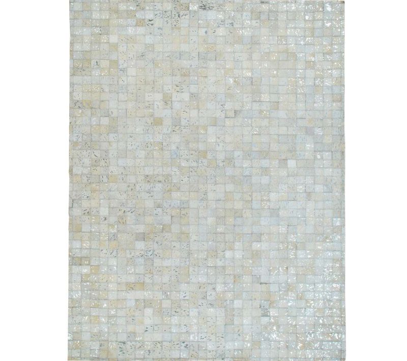 Tapis En Cuir Véritable Blanc Et Argenté 190x290