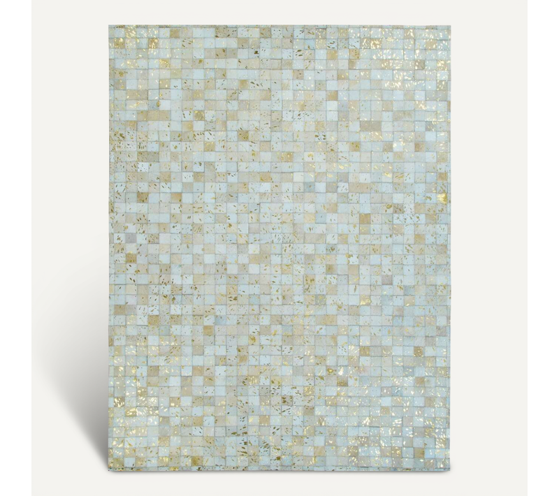 Tapis En Cuir Véritable Blanc Et Doré 190x290