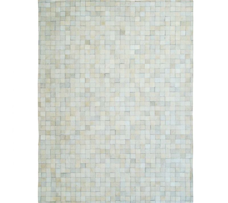 Tapis En Cuir Naturel Recyclé Mosaïque Blanc 190x290