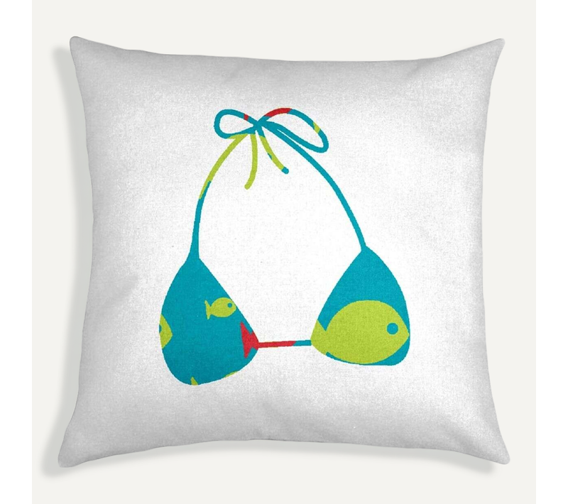 Coussin En Coton Motif Vacances À La Mer Blanc 38x38 - Blue Lagon Swim