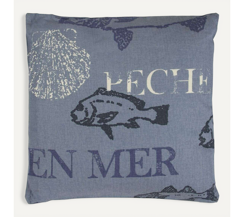 Coussin En Coton Motifs Pêches Et Poissons Bleu 38x38 - Peche