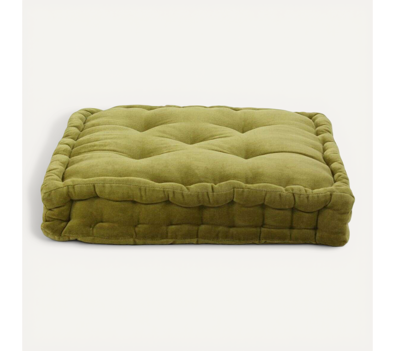 Pouf Tapissier En Velours De Coton Uni Vert Mousse 40x40 - Arthur