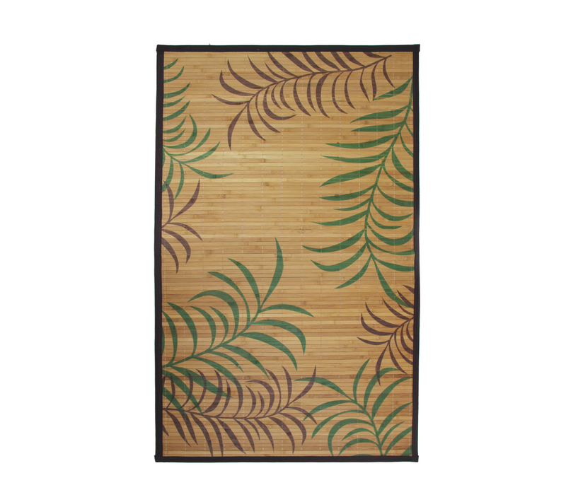 Tapis Salon En Bambou Imprimé Feuilles Exotiques Beige 70x120